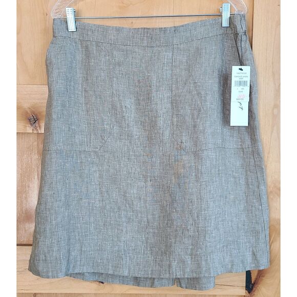 Foxcroft 100% Linen Green Mini Skirt Pockets LARGE Minimalist Capsule Wardrobe L - Picture 1 of 10
